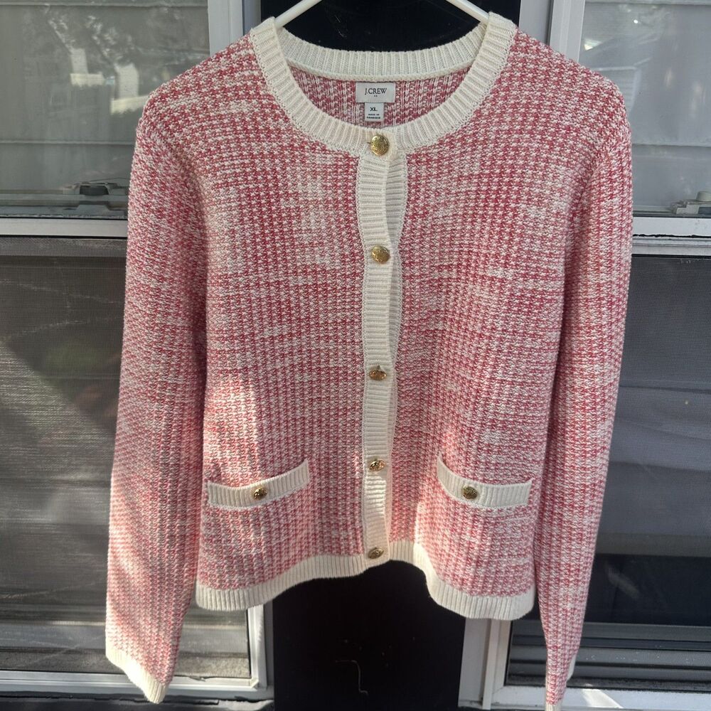 J Crew Pink Chunky Knit Cardigan Sweater Popcorn-stitch Womens XL